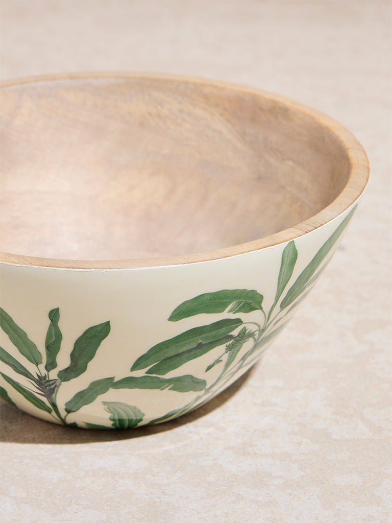 Westside Home Green Banana Leaf Patterned Wooden Bowl