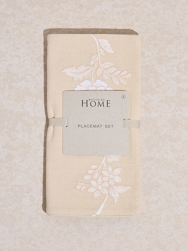 Westside Home Beige Floral Embroidered Placemats (Set of 4)