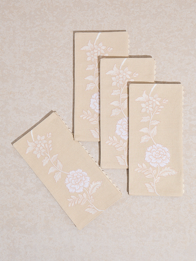 Westside Home Beige Floral Embroidered Placemats (Set of 4)