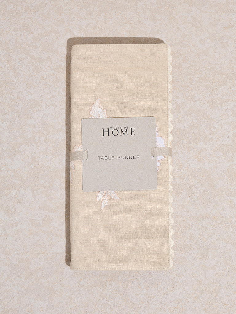 Westside Home Beige Floral Embroidered Table Runner