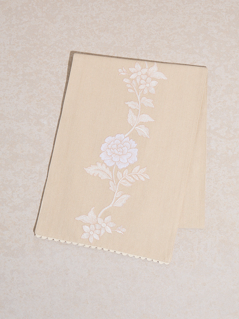 Westside Home Beige Floral Embroidered Table Runner