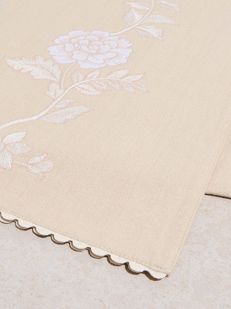 Westside Home Beige Floral Embroidered Table Runner