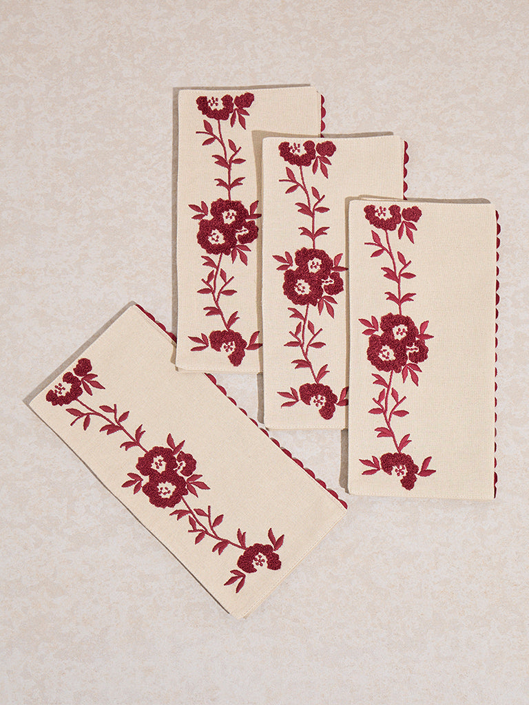 Westside Home Maroon Floral Embroidered Placemats (Set of 4)