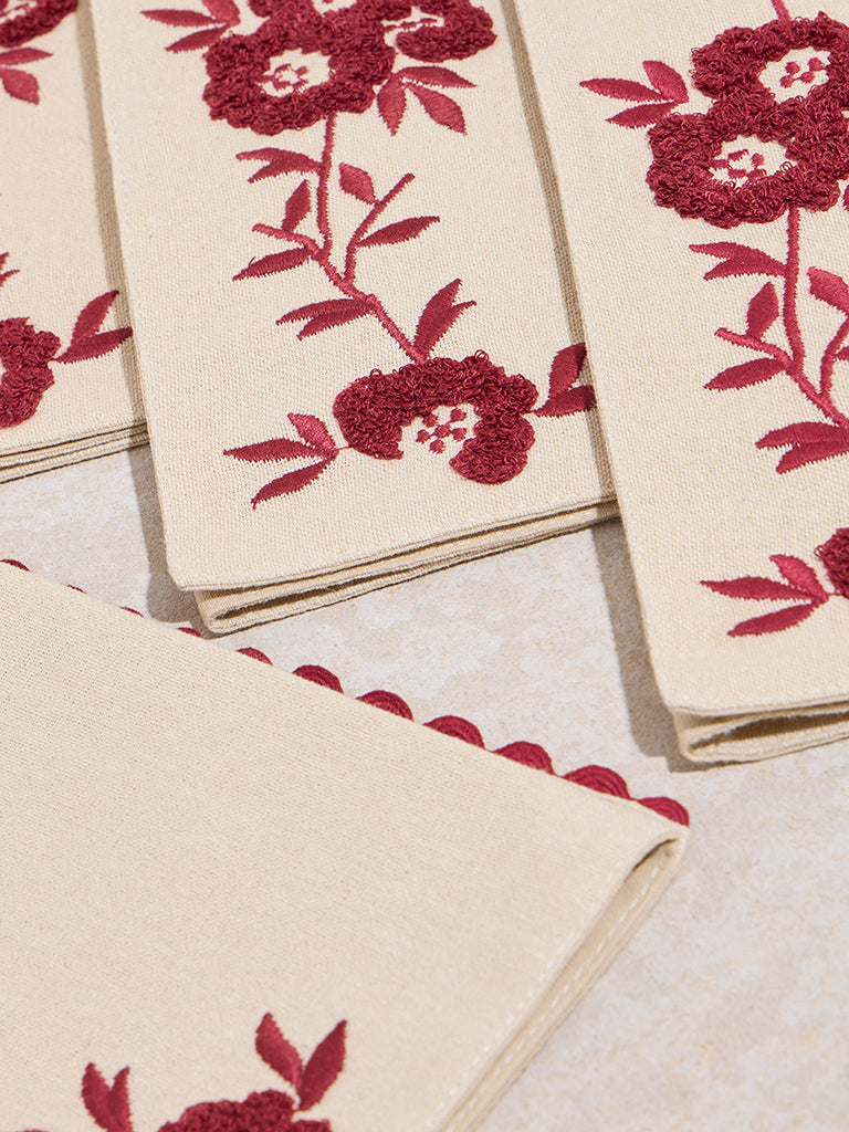 Westside Home Maroon Floral Embroidered Placemats (Set of 4)