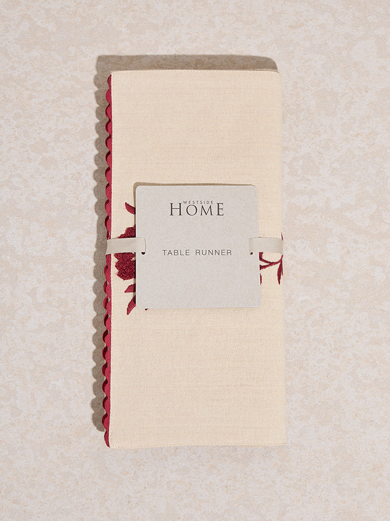 Westside Home Maroon Floral Embroidered Table Runner