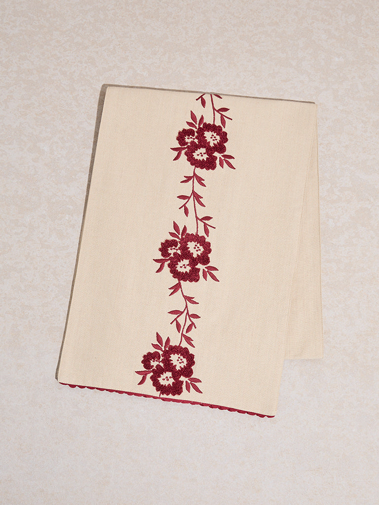 Westside Home Maroon Floral Embroidered Table Runner