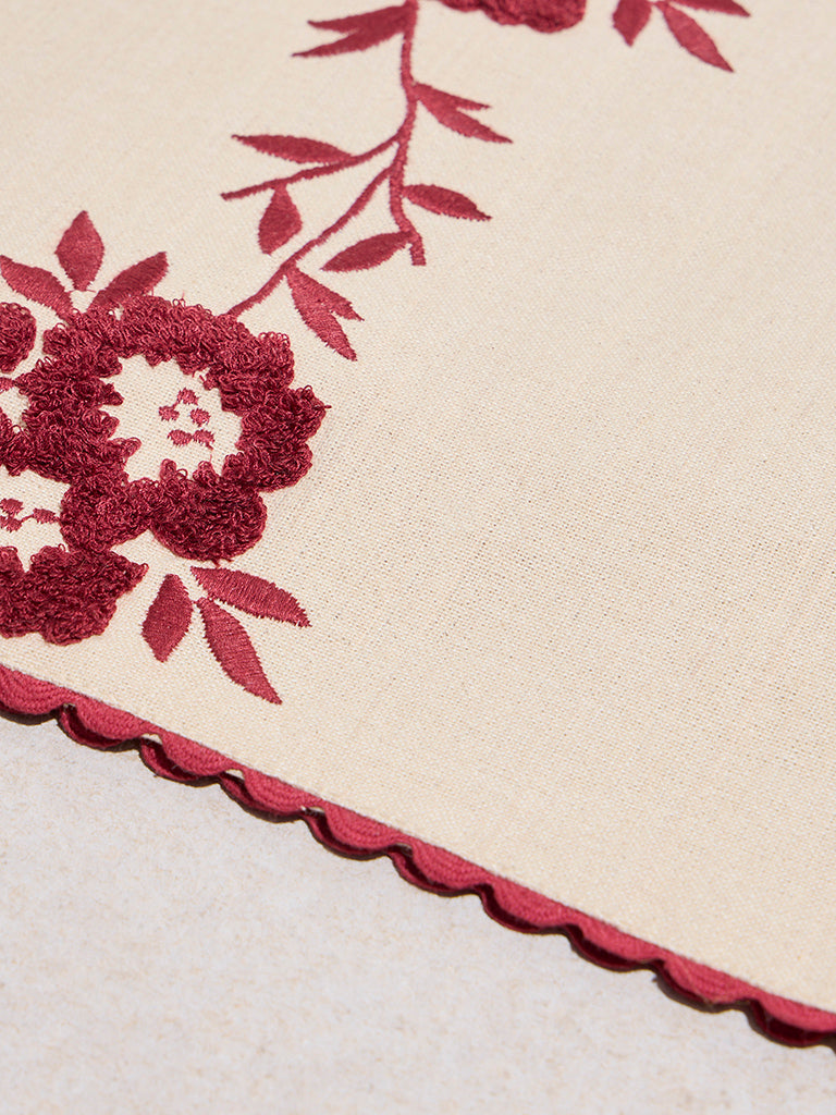 Westside Home Maroon Floral Embroidered Table Runner