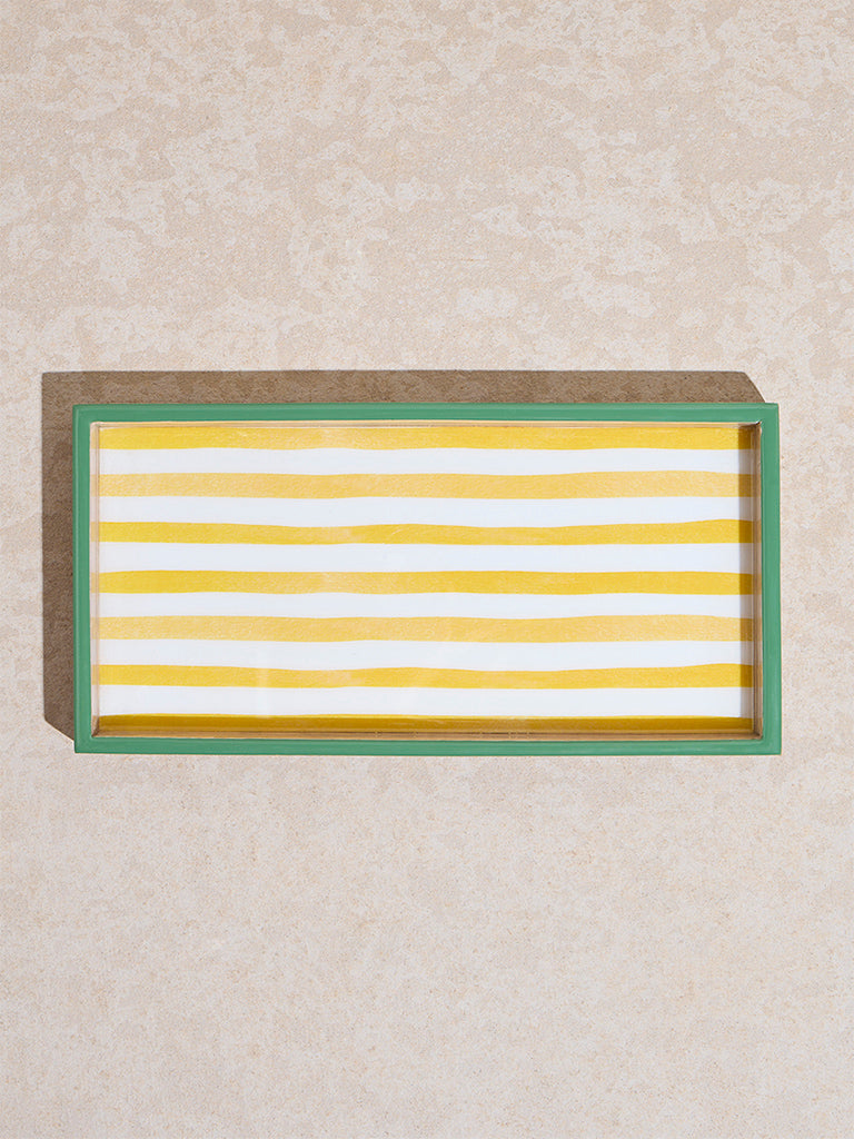 Westside Home Yellow Stripe Printed Wooden Serving Tray