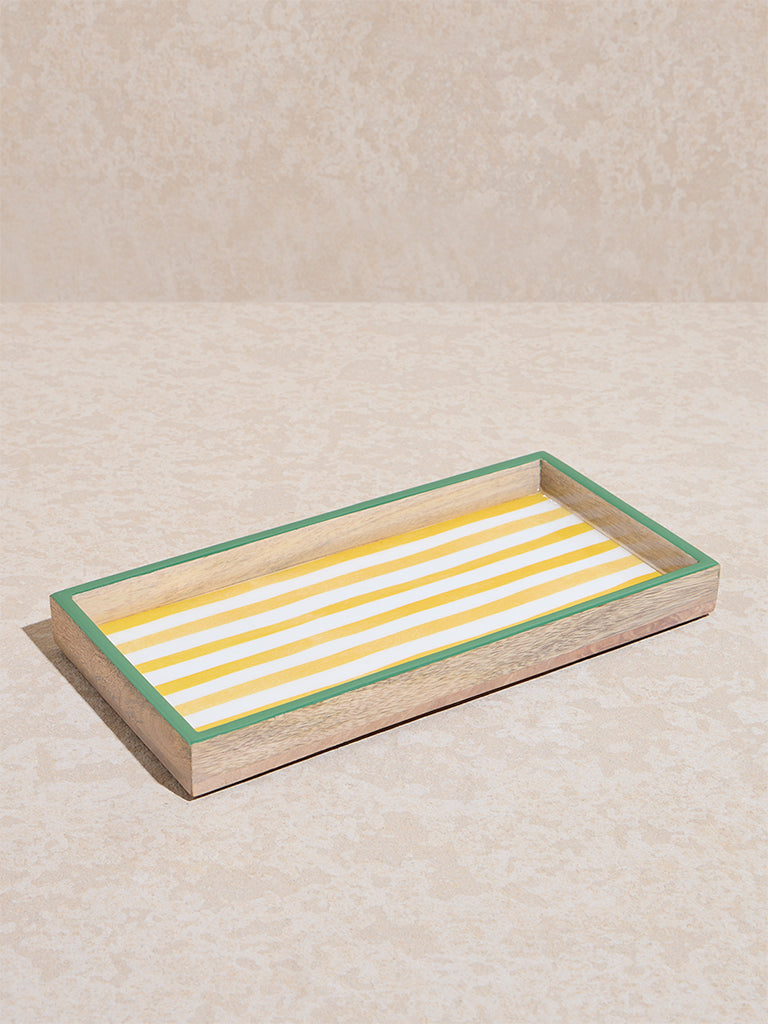 Westside Home Yellow Stripe Printed Wooden Serving Tray