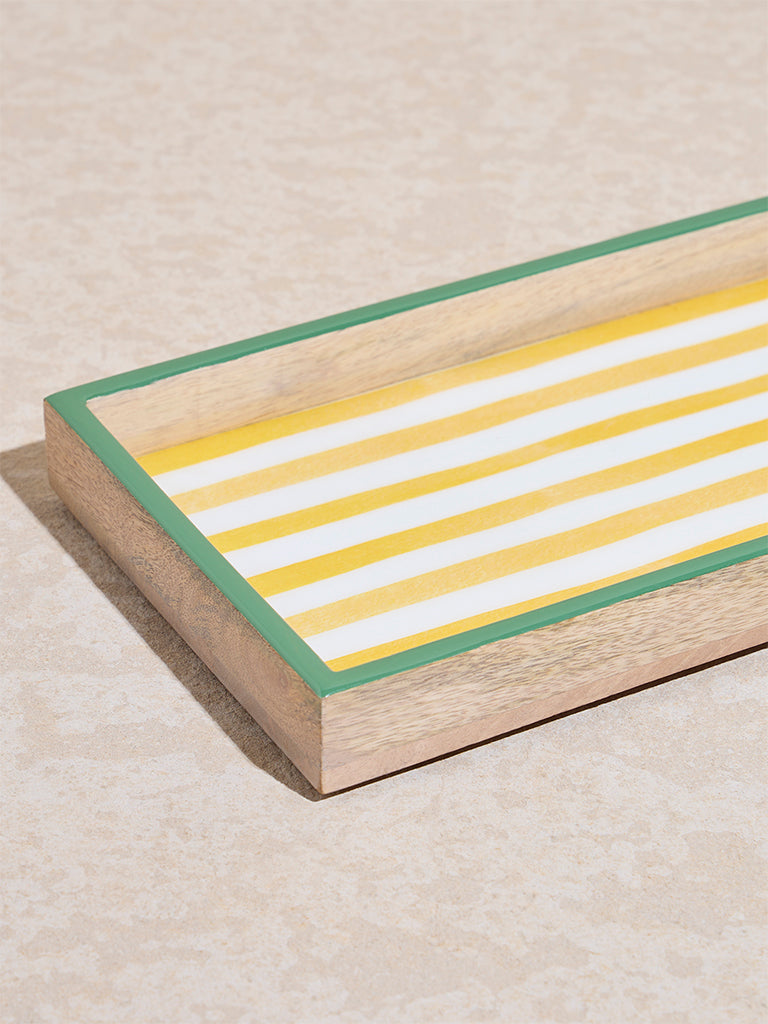 Westside Home Yellow Stripe Printed Wooden Serving Tray