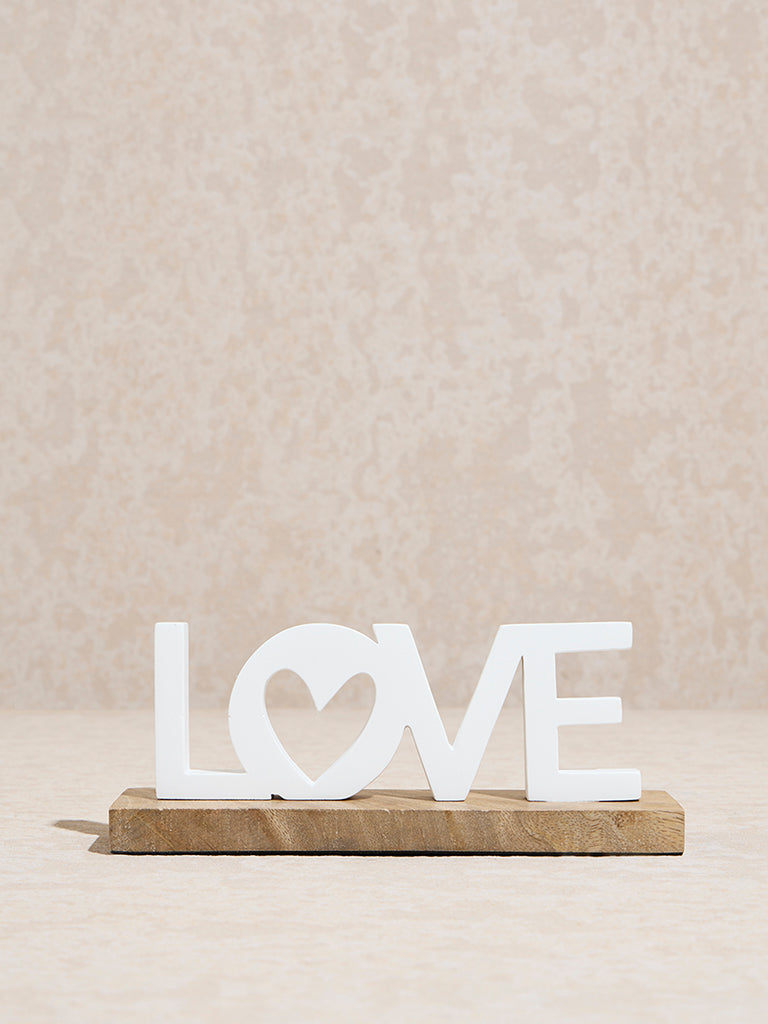 Westside Home White Love on Wooden Stand Decorative Object