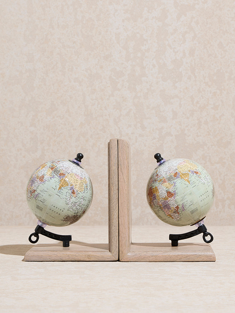 Westside Home Mint Globe Wooden Bookend (Set of 2)