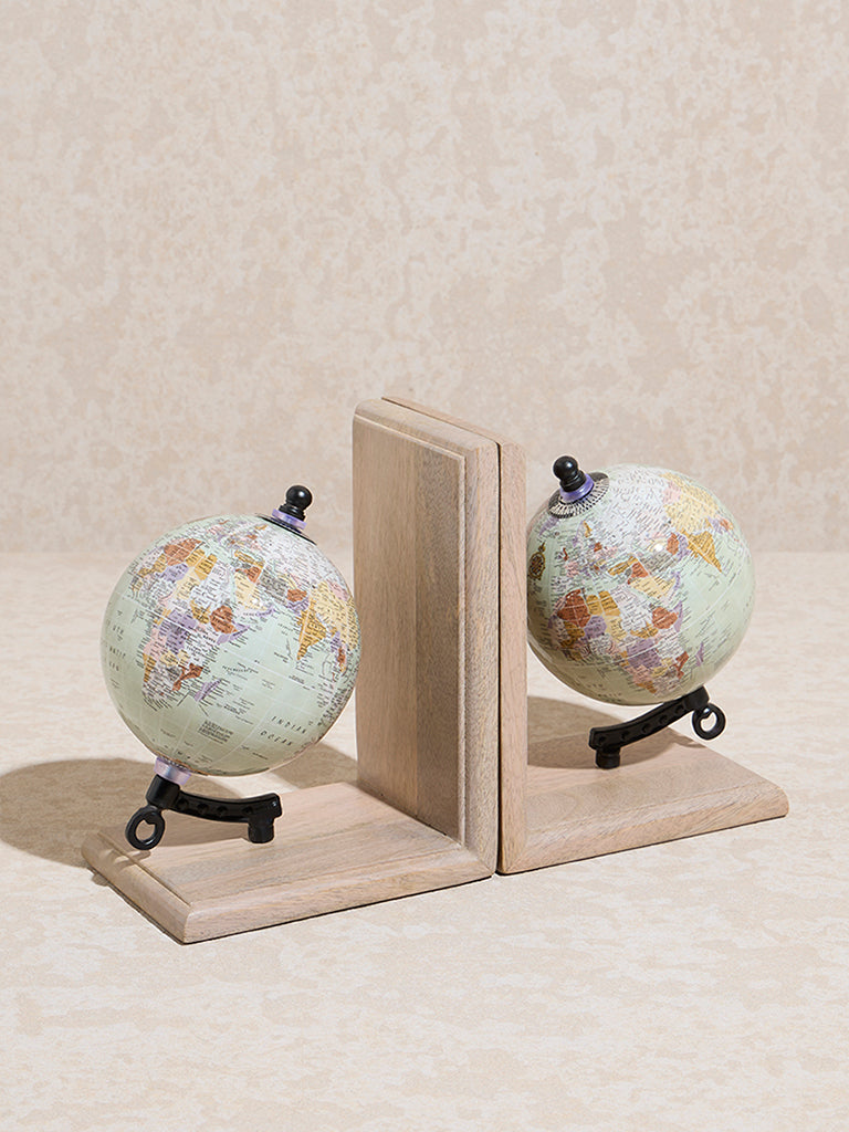 Westside Home Mint Globe Wooden Bookend (Set of 2)