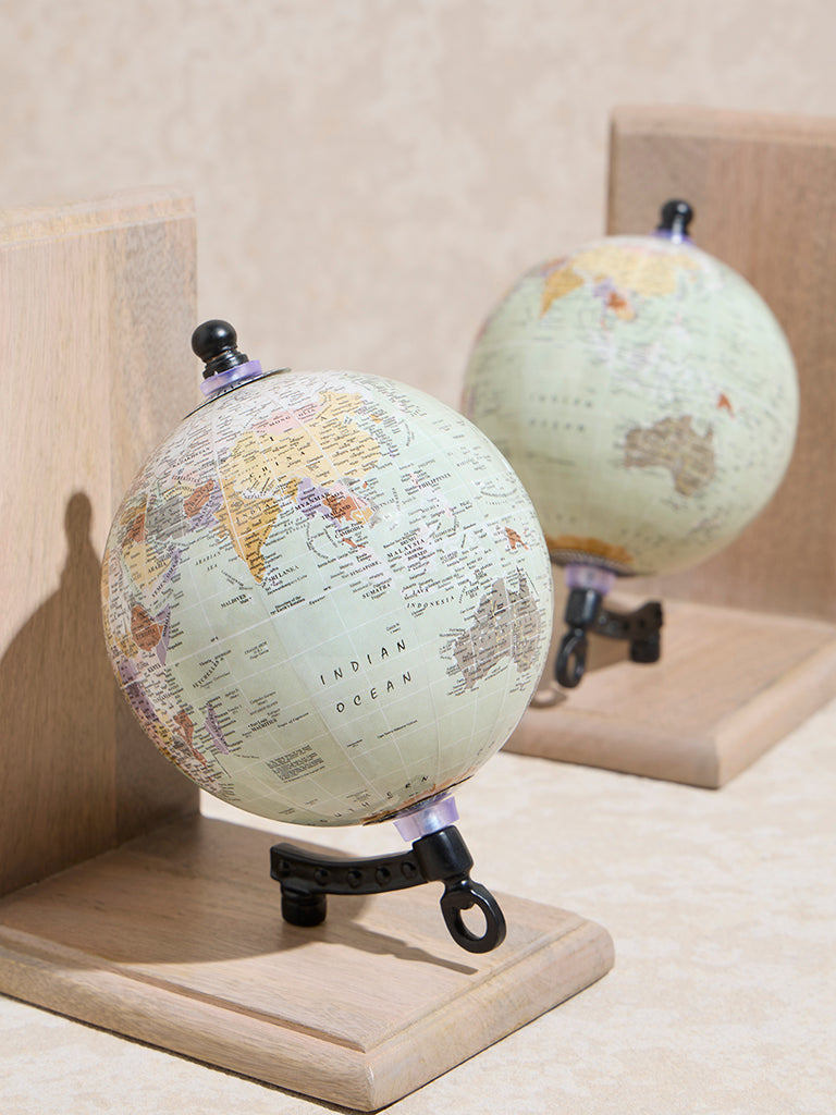 Westside Home Mint Globe Wooden Bookend (Set of 2)