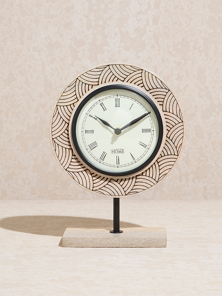 Westside Home Beige Etched Wooden Clock