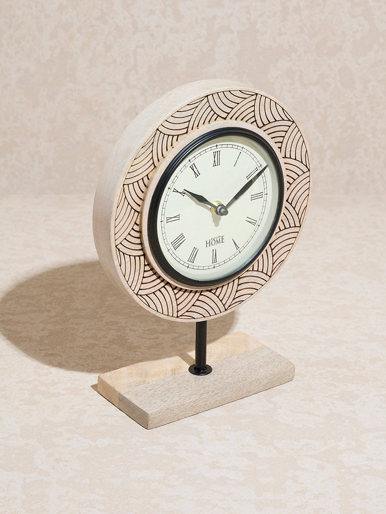 Westside Home Beige Etched Wooden Clock