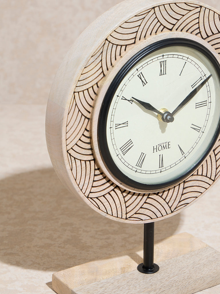 Westside Home Beige Etched Wooden Clock