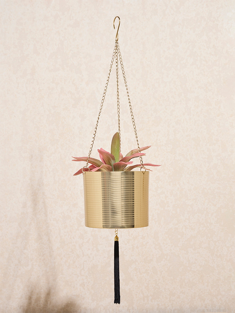 Westside Home Gold Ribbed Hanging Planter