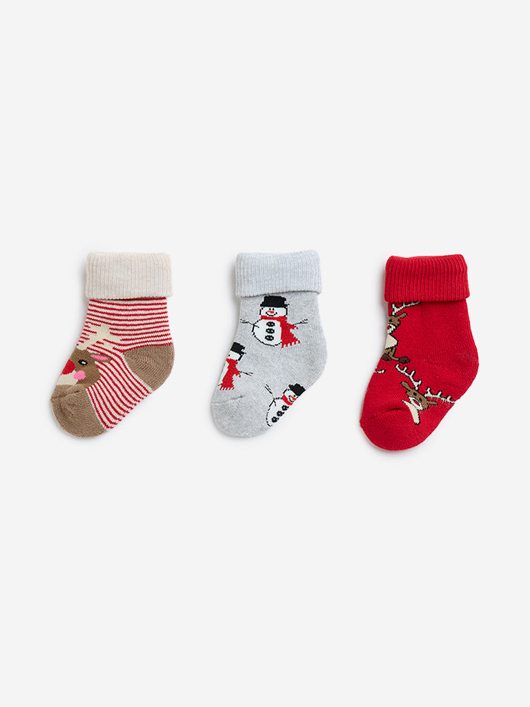 HOP Baby Red Christmas-Themed Socks - Pack of 3