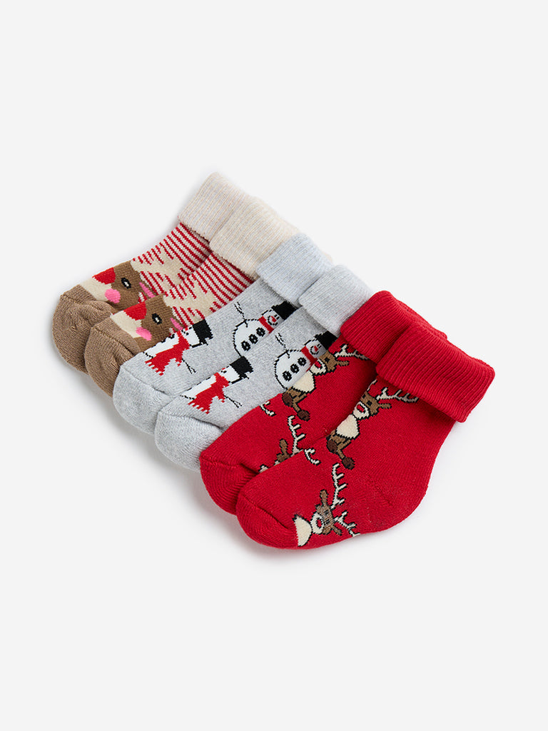 HOP Baby Red Christmas-Themed Socks - Pack of 3