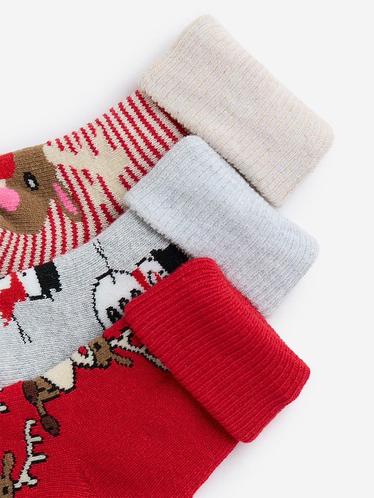 HOP Baby Red Christmas-Themed Socks - Pack of 3