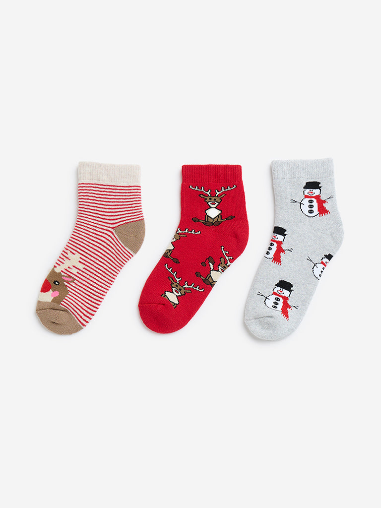 HOP Kids Red Christmas-Themed Socks - Pack of 3