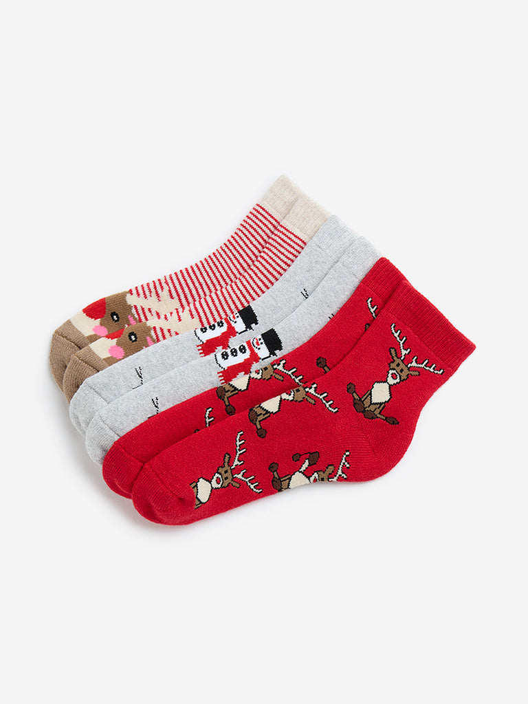 HOP Kids Red Christmas-Themed Socks - Pack of 3