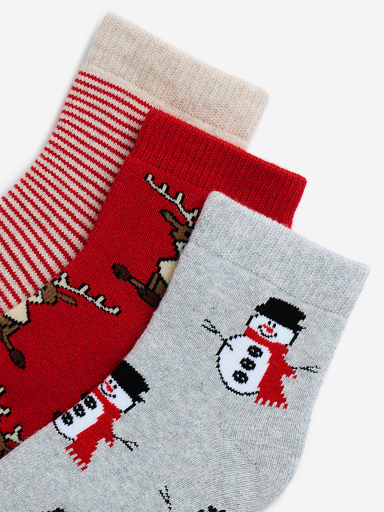 HOP Kids Red Christmas-Themed Socks - Pack of 3