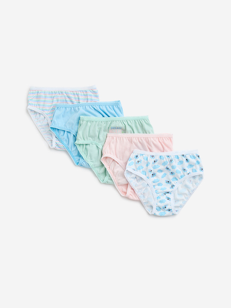 HOP Kids Light Blue Printed Cotton Briefs - Pack of 5