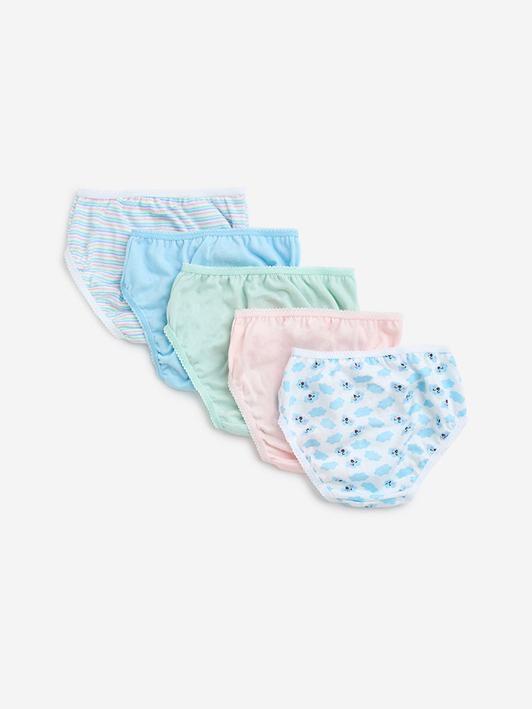 HOP Kids Light Blue Printed Cotton Briefs - Pack of 5