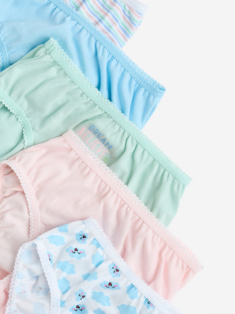 HOP Kids Light Blue Printed Cotton Briefs - Pack of 5