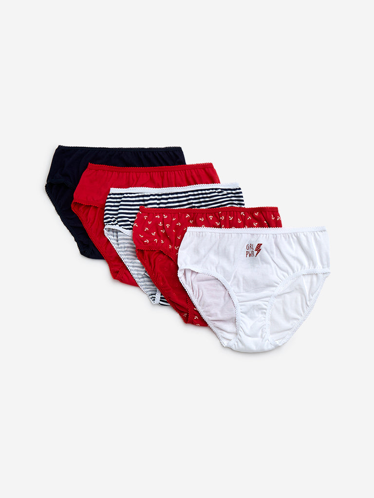 Y&F Kids Red Printed Cotton Briefs - Pack of 5