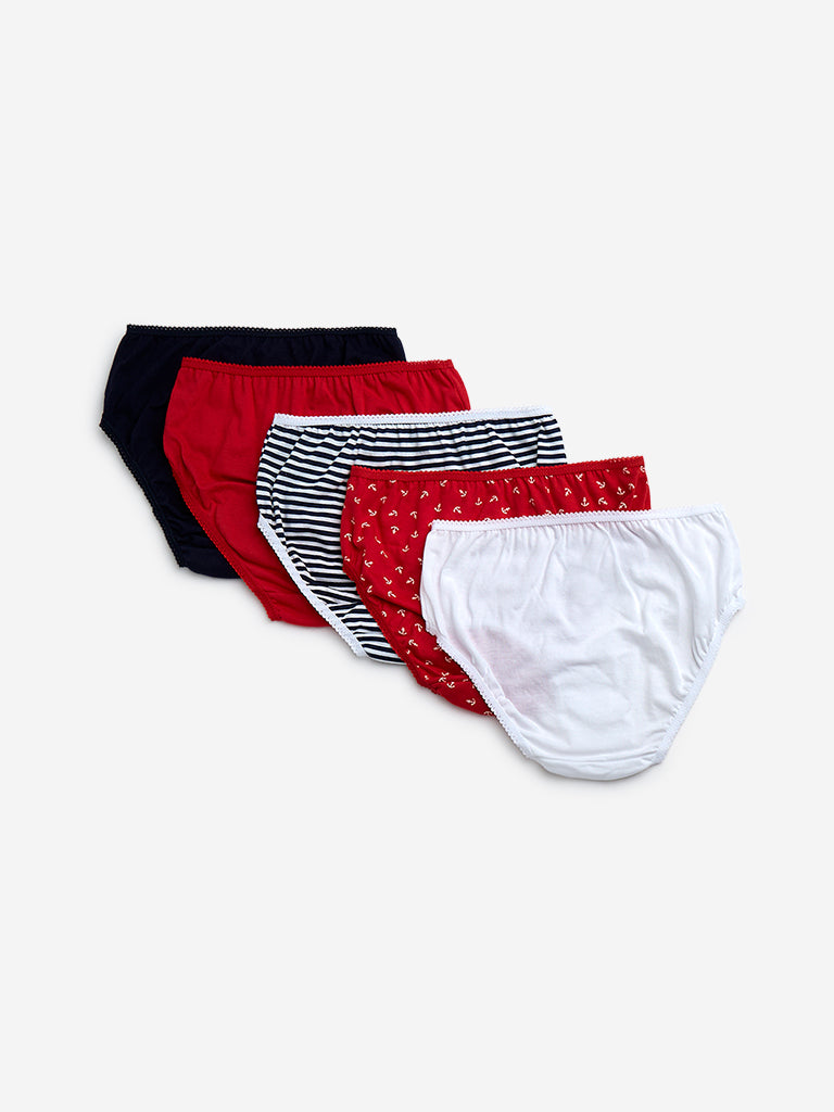 Y&F Kids Red Printed Cotton Briefs - Pack of 5