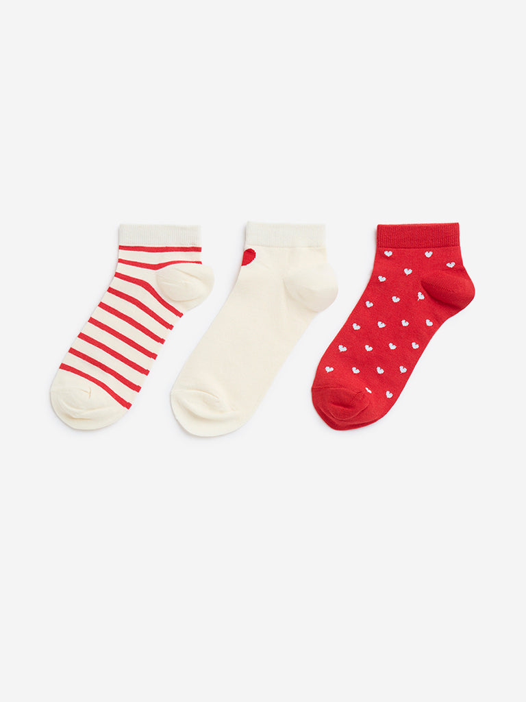 Y&F Kids Red Printed Socks - Pack of 3