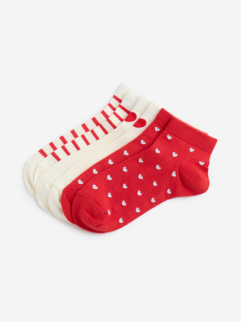 Y&F Kids Red Printed Socks - Pack of 3