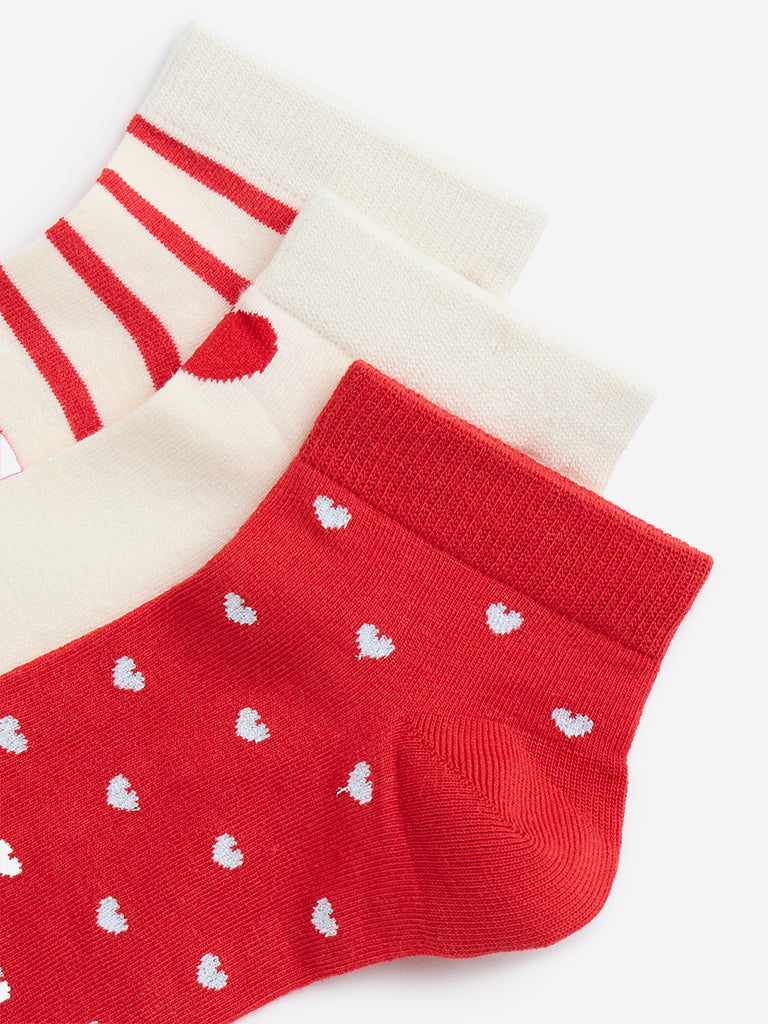 Y&F Kids Red Printed Socks - Pack of 3