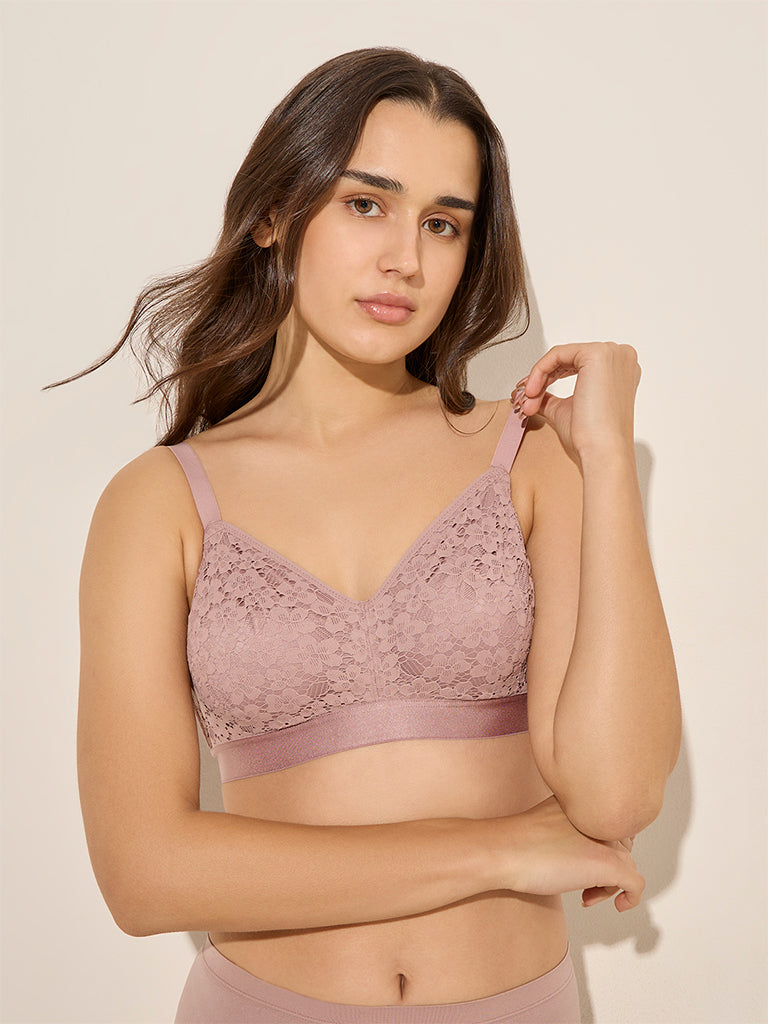 Wunderlove Dusty Mauve Floral Lace Design Padded Bra