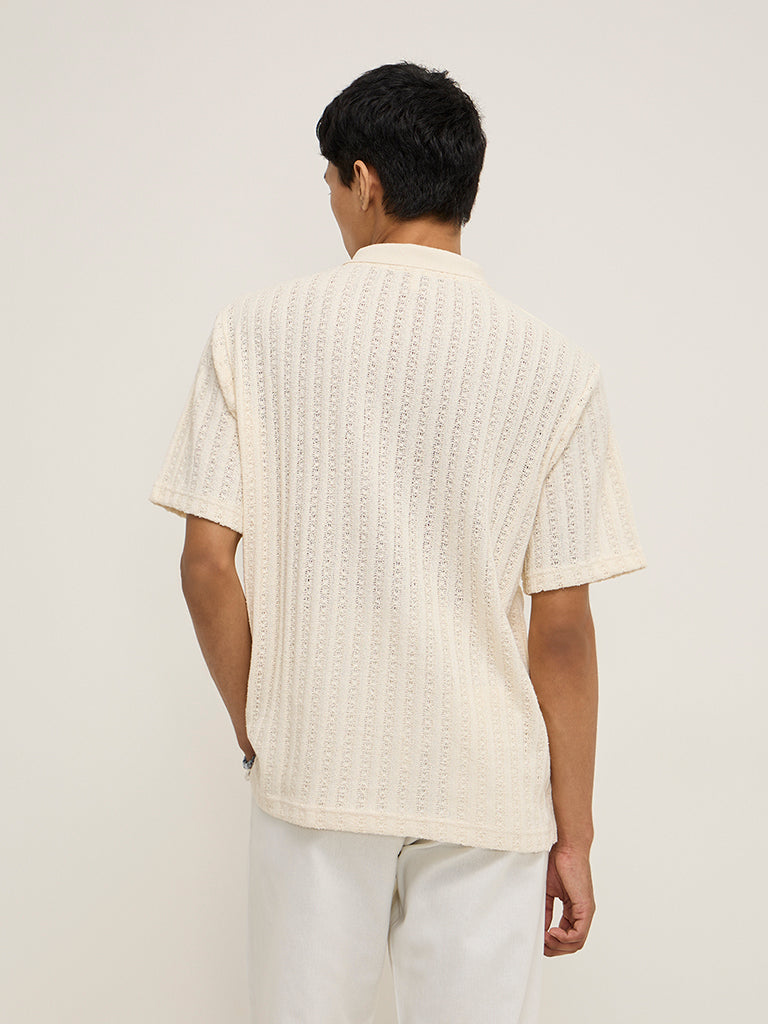 ETA Off-White Knit-Textured Relaxed-Fit Polo T-Shirt