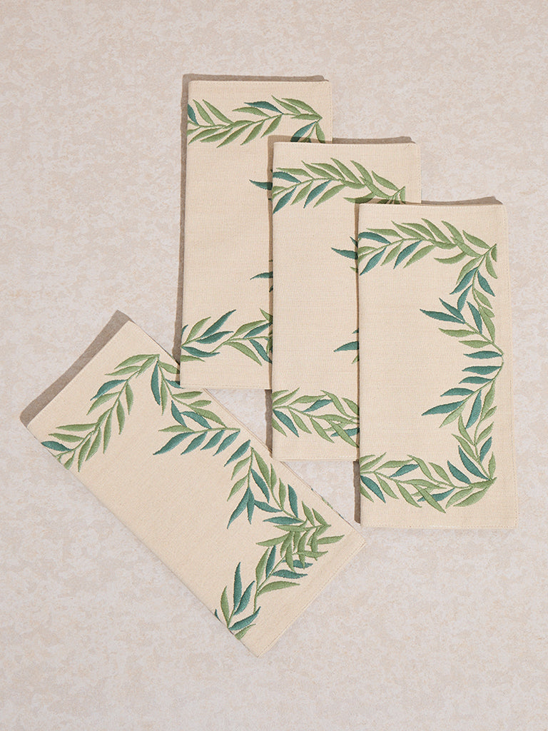 Westside Home Green Leaf Embroidered Placemats (Set of 4)