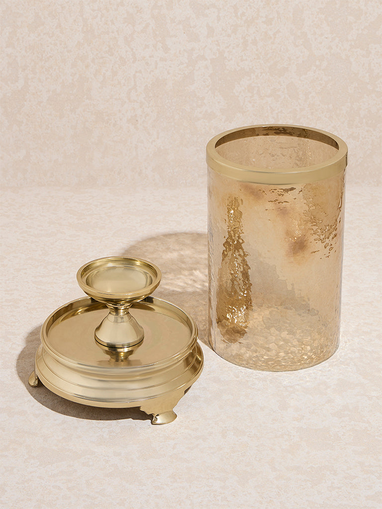 Westside Home Gold Candle Holder with Textured Glass