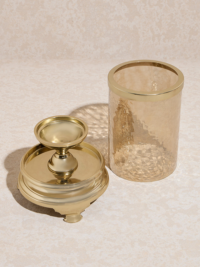 Westside Home Gold Candle Holder with Textured Glass