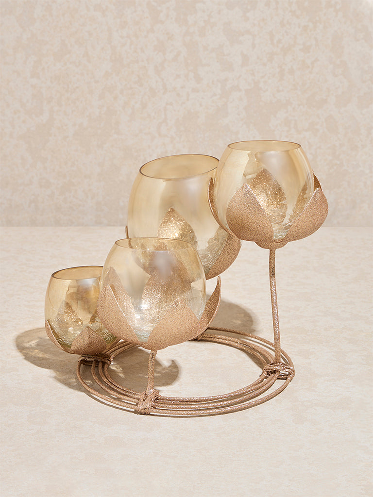 Westside Home Gold Lotus Design Tealight Holder on Stand