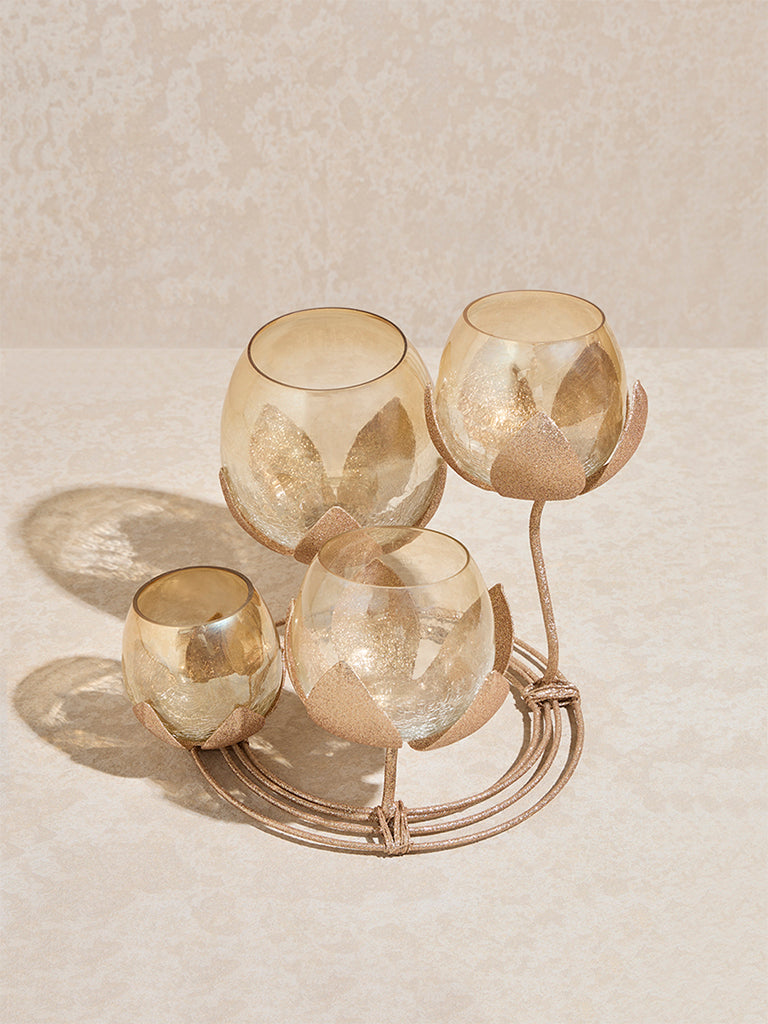 Westside Home Gold Lotus Design Tealight Holder on Stand