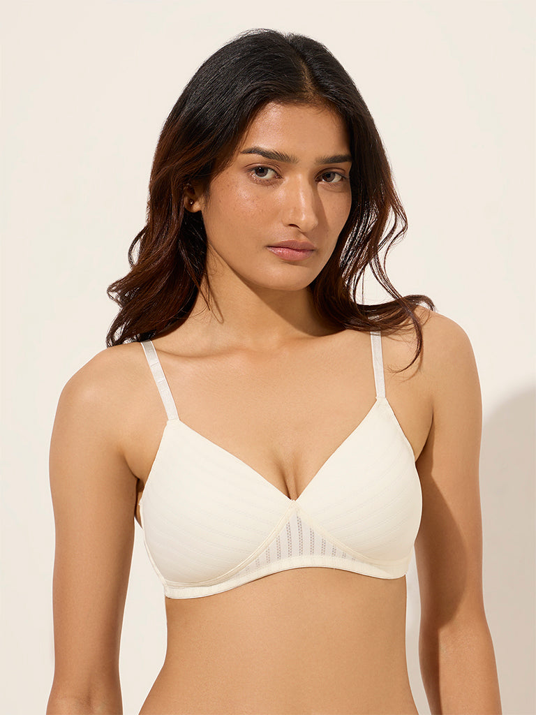 Wunderlove Ivory Self-Striped Non Wired Padded Bra - Pack of 2