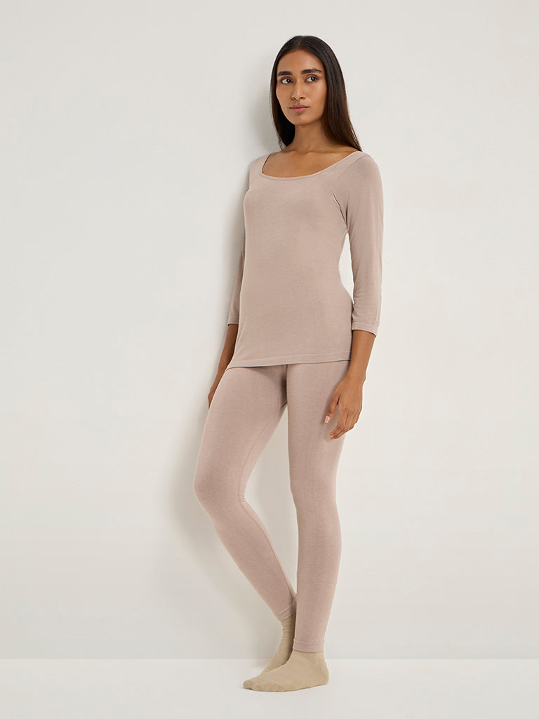 Wunderlove Beige Thermal Wear T-Shirt