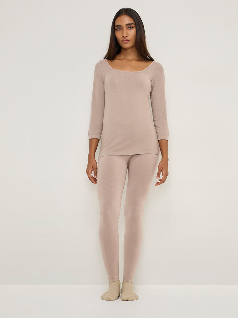 Wunderlove Beige Thermal Wear High-Rise Leggings