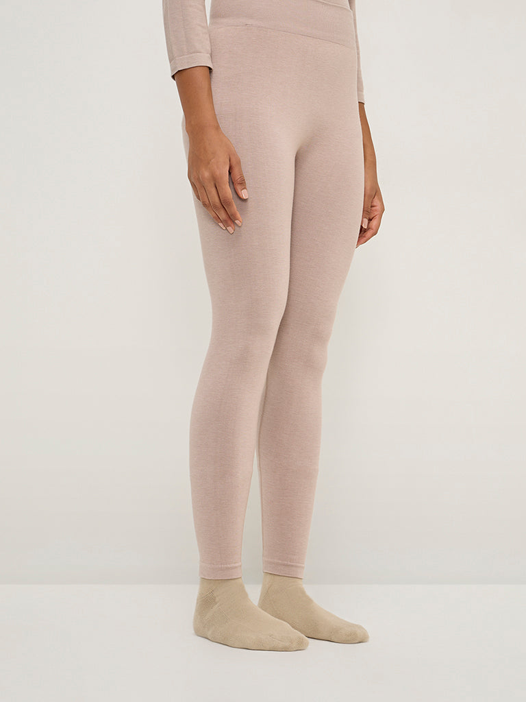 Wunderlove Beige Thermal Wear High-Rise Leggings