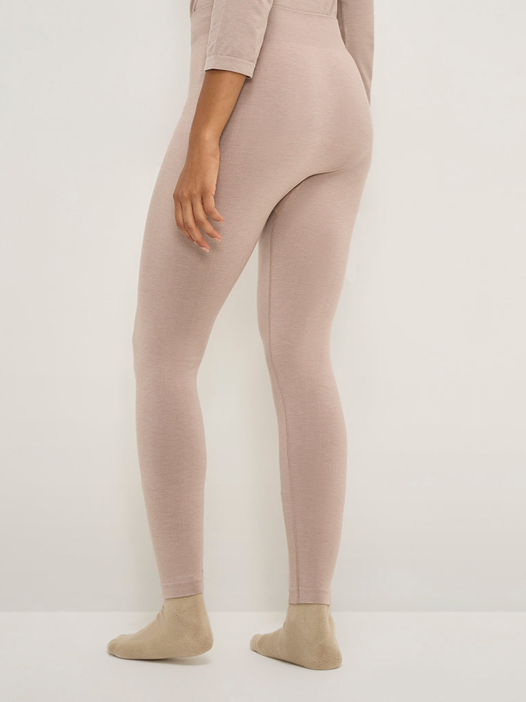 Wunderlove Beige Thermal Wear High-Rise Leggings