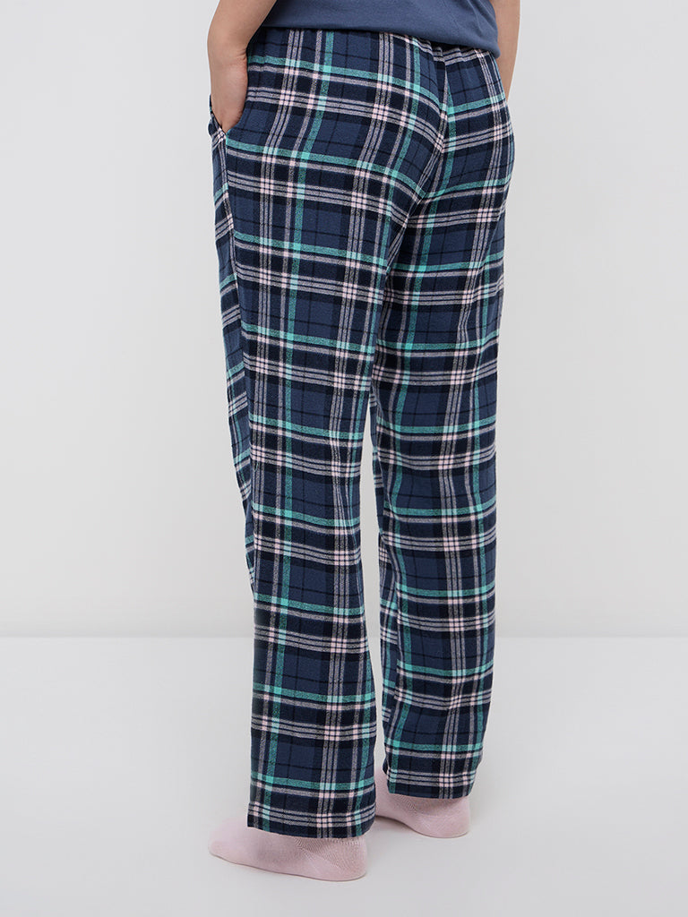 Wunderlove Navy Checkered High-Rise Cotton Lounge Pants