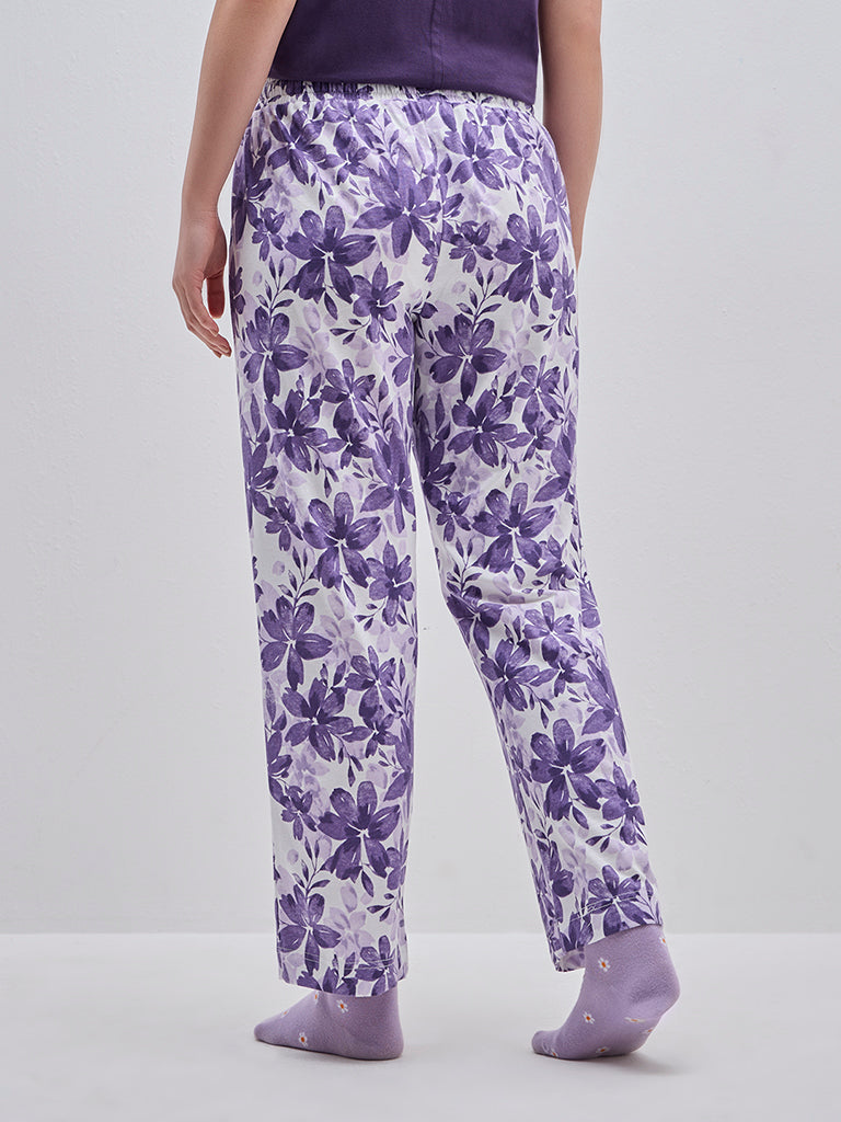 Wunderlove Purple Printed High-Rise Cotton Lounge Pants